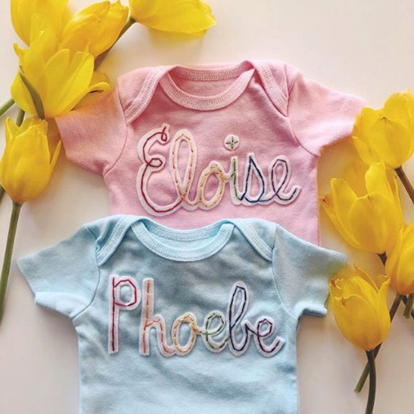 Rainbow Baby Onesie - Custom Rainbow Name Onesie - Personalized Rainbow Baby Outfit - Rainbow Baby - Rainbow stitching