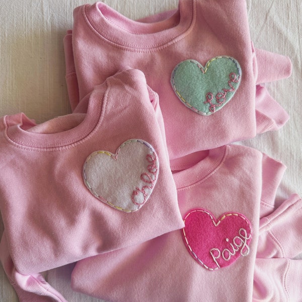 Valentine's Day name heart sweatshirt - hand cut & hand embroidered