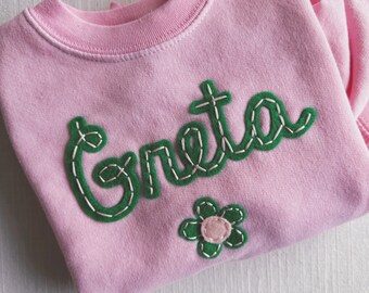 Child Name Sweatshirt - Custom Name Sweatshirt - Hand Stitched Sweatshirt - Personalized long sleeve t-shirt - name clothing - keepsake