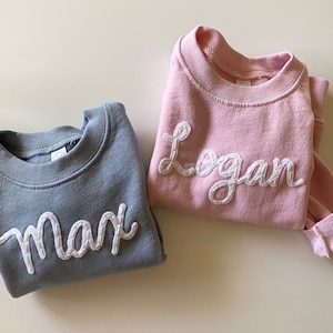 Child Name Sweatshirt - Custom Name Sweatshirt - Hand Stitched Sweatshirt - Personalized long sleeve t-shirt - name clothing - keepsake