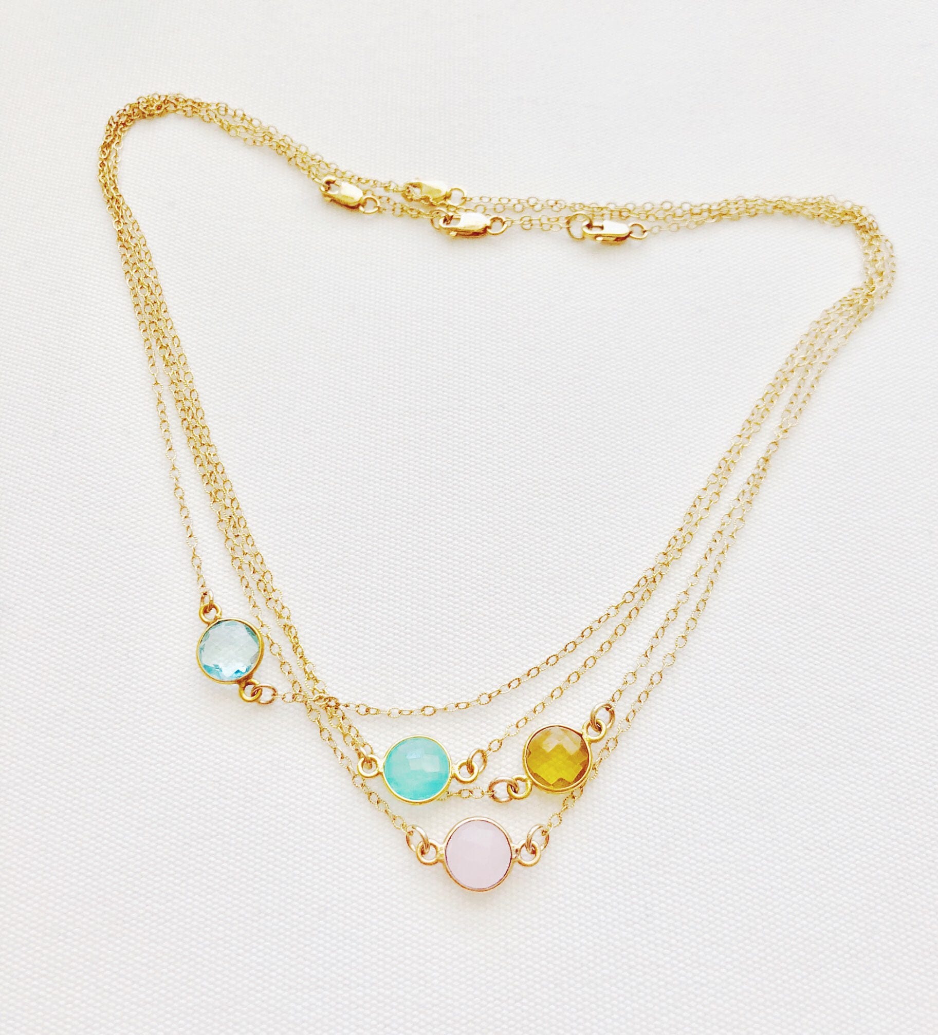 Dew Drop Gold Bezeled Gemstone Necklace | Etsy