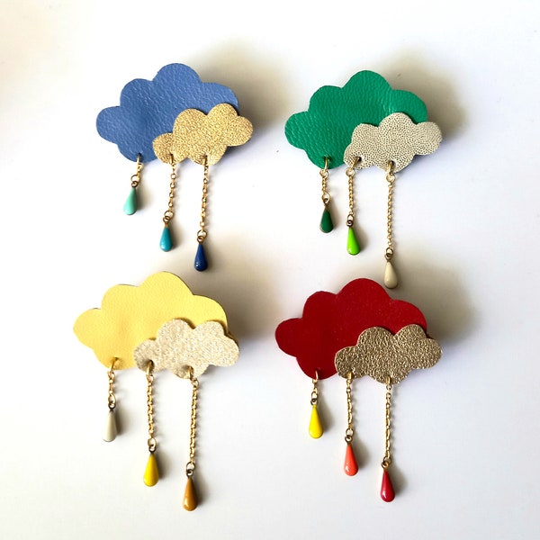 Broche nuage en cuir - Fait main