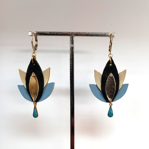Leather lotus earrings