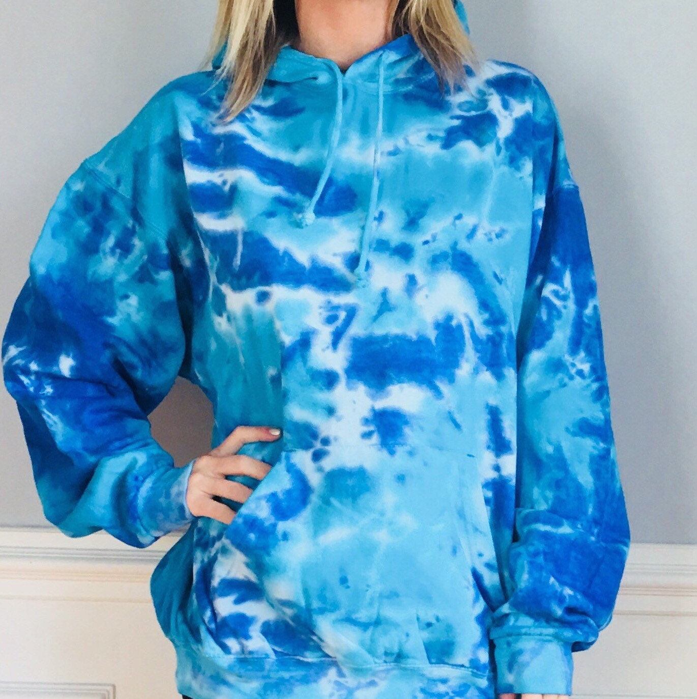 light blue and white tie dye hoodie