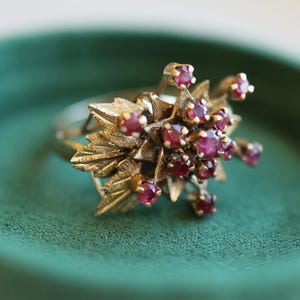 18ct Gold and Ruby Cluster Ring Floral Design