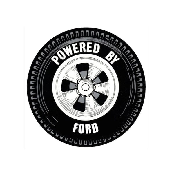 Power By FORD Wheel Vintage Reproduction Drag Racing Hot Rod full color Vinyl Bumper Sticker Decal