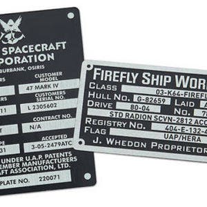 Firefly Serenity Builder's Plaques Sticker Set Cosplay Movie Prop Reproduction
