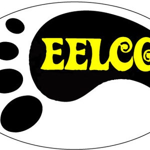 May include: A black and white footprint with the word "EELCO" in yellow letters.