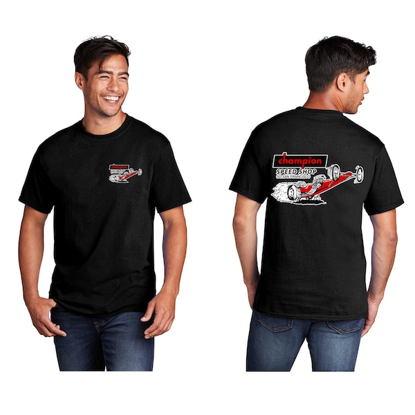 Champion Speed Shop San Franciscio California Vintage Style Drag Race Hot Rat Rod Racing Black or White Short Sleeve T-Shirt
