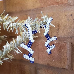 Blue & White Seed Bead Zigzag Dangle Earrings: 3 Inch Handmade Jewelry