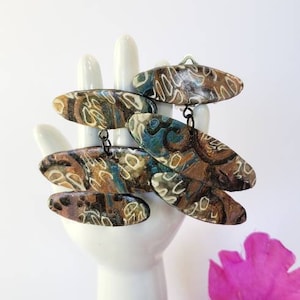 Statement Clay Earrings,3D Look Bronze Black Turquoise White Earring Jewelry, Great Gift In Pierced Post/Stud Non Pierced Clip On Hooks