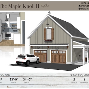 Barndominium, 2 Car Garage, Apartment, 575 SQ FT, 33&#39; X 34&#39;, House Plans, Modern Farmhouse, Architectural Plans, Floor Plans, Tiny House