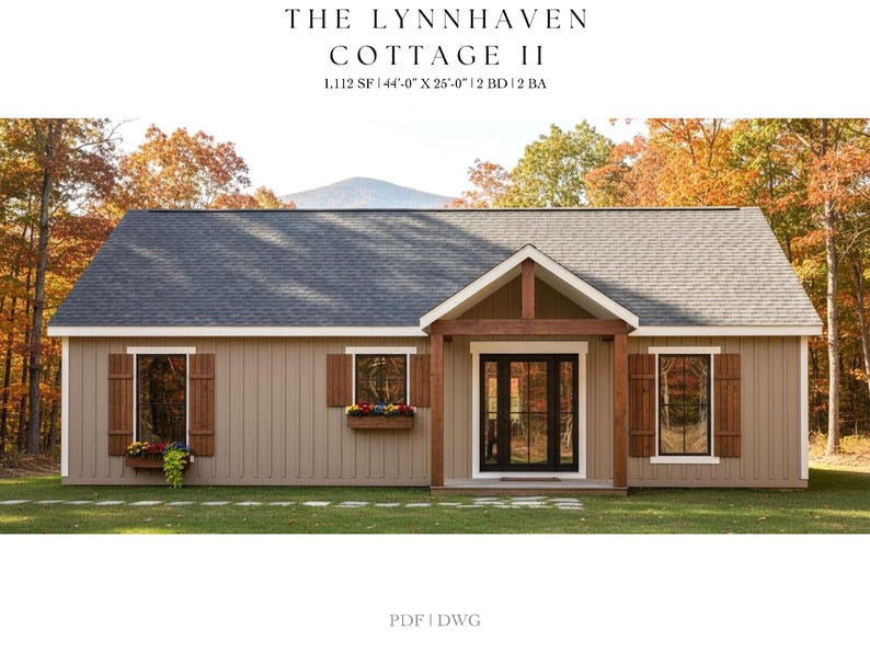 Modern Farmhouse Cottage Plans: 1112 Sq Ft, 2 Bed, 2 Bath (digital ...