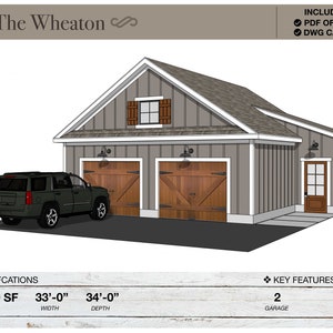 33&#39; X 34&#39; 2 Car Garage, Workshop, Architectural Plans, Detached Garage Plans, Modern Farmhouse Design, Gable Roof, Barn Plans, Shed