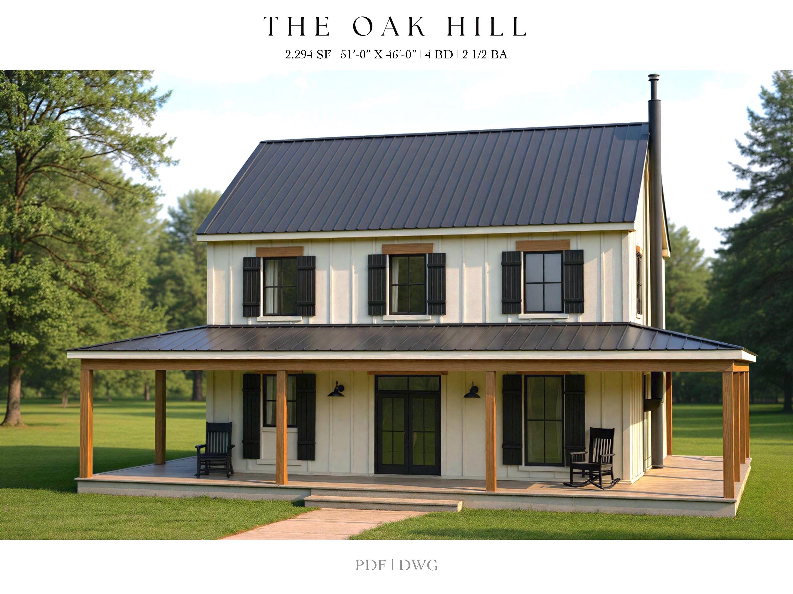 2,294 SQ FT Modern Farm House, 51'-0" x 46'-0", Cottage Floor Plans, Architectural Plans, 4 Bedrooms, 2 1/2 Bathroom, Home Plans, Cabin,Home