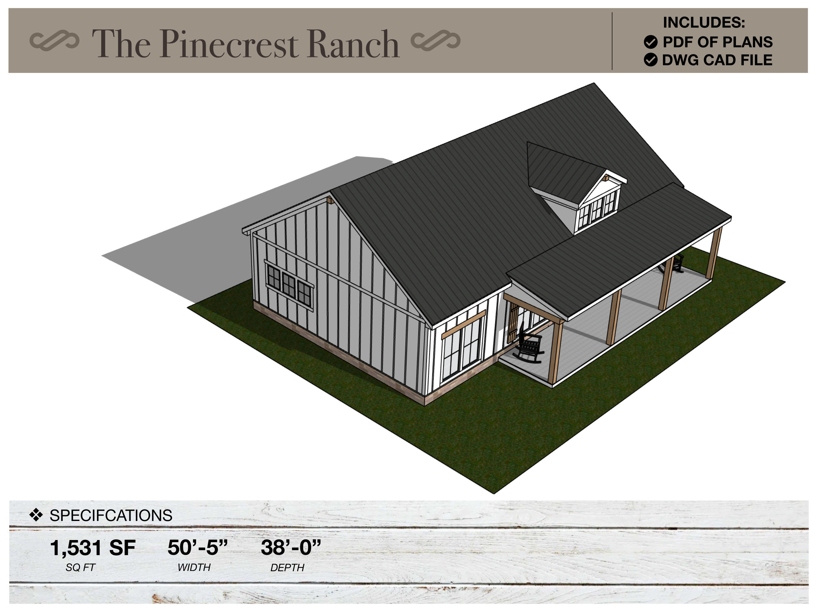 1,531 SQ FT Ranch House, 50'-5\, image size:2700x2025