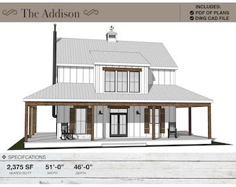 2,375 SQ FT Modern Farm House, 51'-0" x 46'-0", Cottage Floor Plans, Architectural Plans, 4 Bedrooms, 2 1/2 Bathroom, Home Plans, Cabin