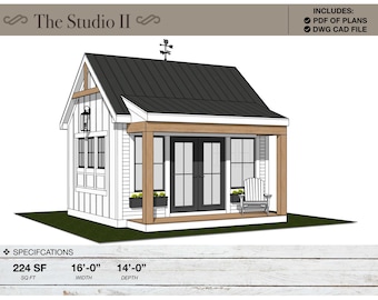 224 SQ FT, 16&#39; X 14&#39;, Bunkie, Studio, She Den, Man Cave, Garden Shed, Art Studio, Guest House, Granny Suite, Tiny House, Architectural Plans
