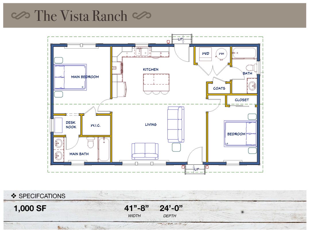 Modern Farmhouse Plan: 1000 Sq Ft Ranch, 2 Bed, 2 Bath (architectural ...