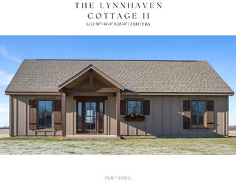 1,112 SQ FT Ranch House, 44'-0" X 25'-0", Floor Plans, Architectural Plans, Modern Farmhouse, 2 Bedroom, 2 Baths, House Plans, Cottage