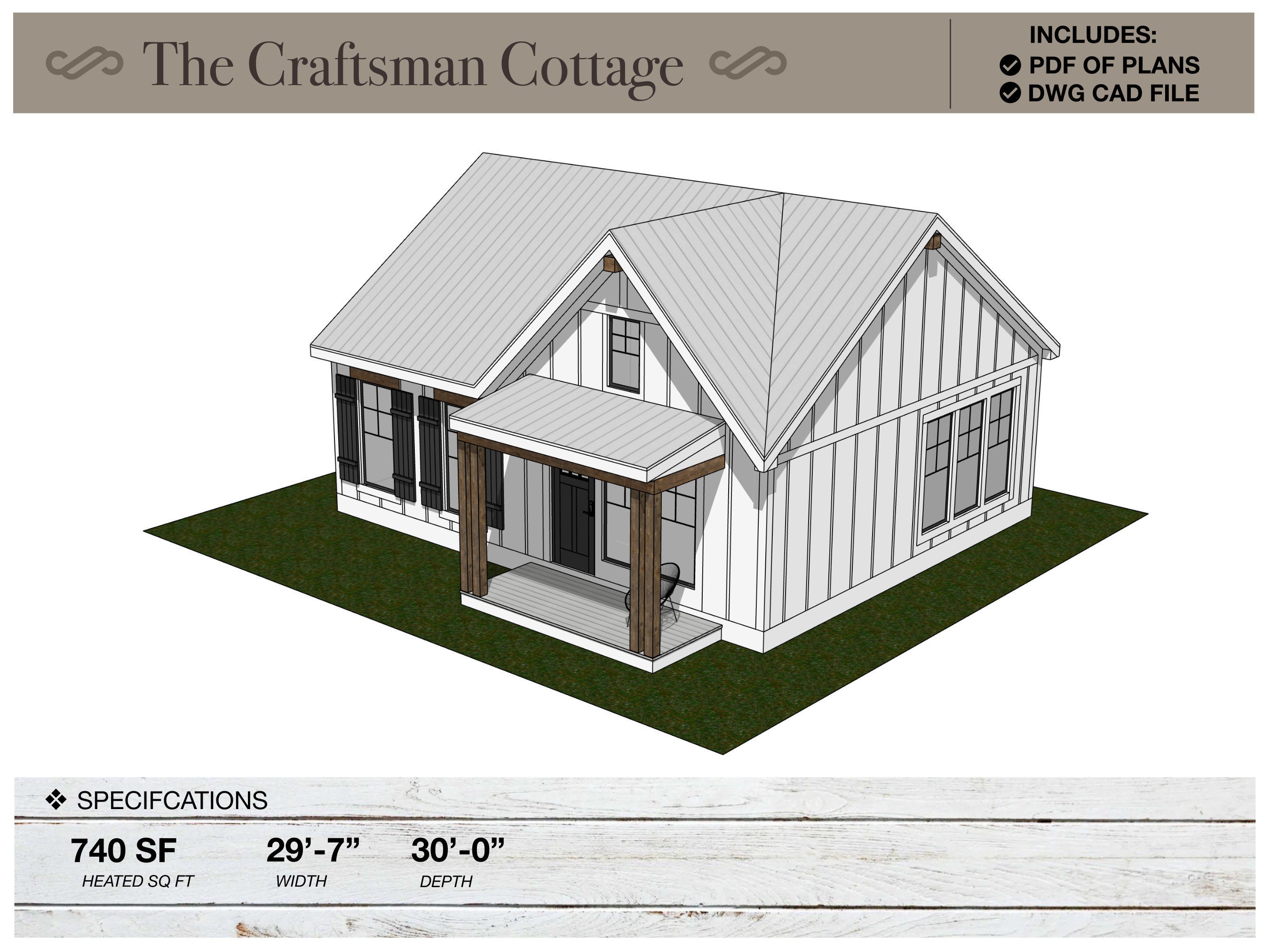 Tiny House Floor Plans: Modern Farmhouse Cottage (740 SQ FT) (digital  Download) - Etsy Israel, image size:2700x2025