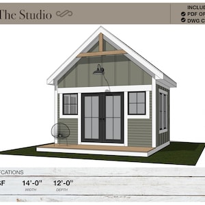 168 vierkante voet, 14' x 12', studio, She Den, man Cave, tuinhuisje, kunststudio, gastensuite, poolhouse, architecturale plannen