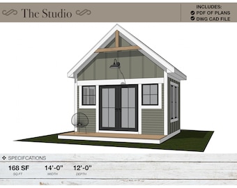 168 SQ FT, 14&#39; X 12&#39;, Studio, She Den, Man Cave, Garden Shed, Art Studio, Guest Suite, Pool House, Architectural Plans