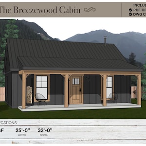 800 vierkante voet Tiny House, 32'-0" x 25'-0", cottage, plattegronden, moderne boerderij, architectonische plannen, ranch, 1 slaapkamer, 1 badkamer, huisplannen