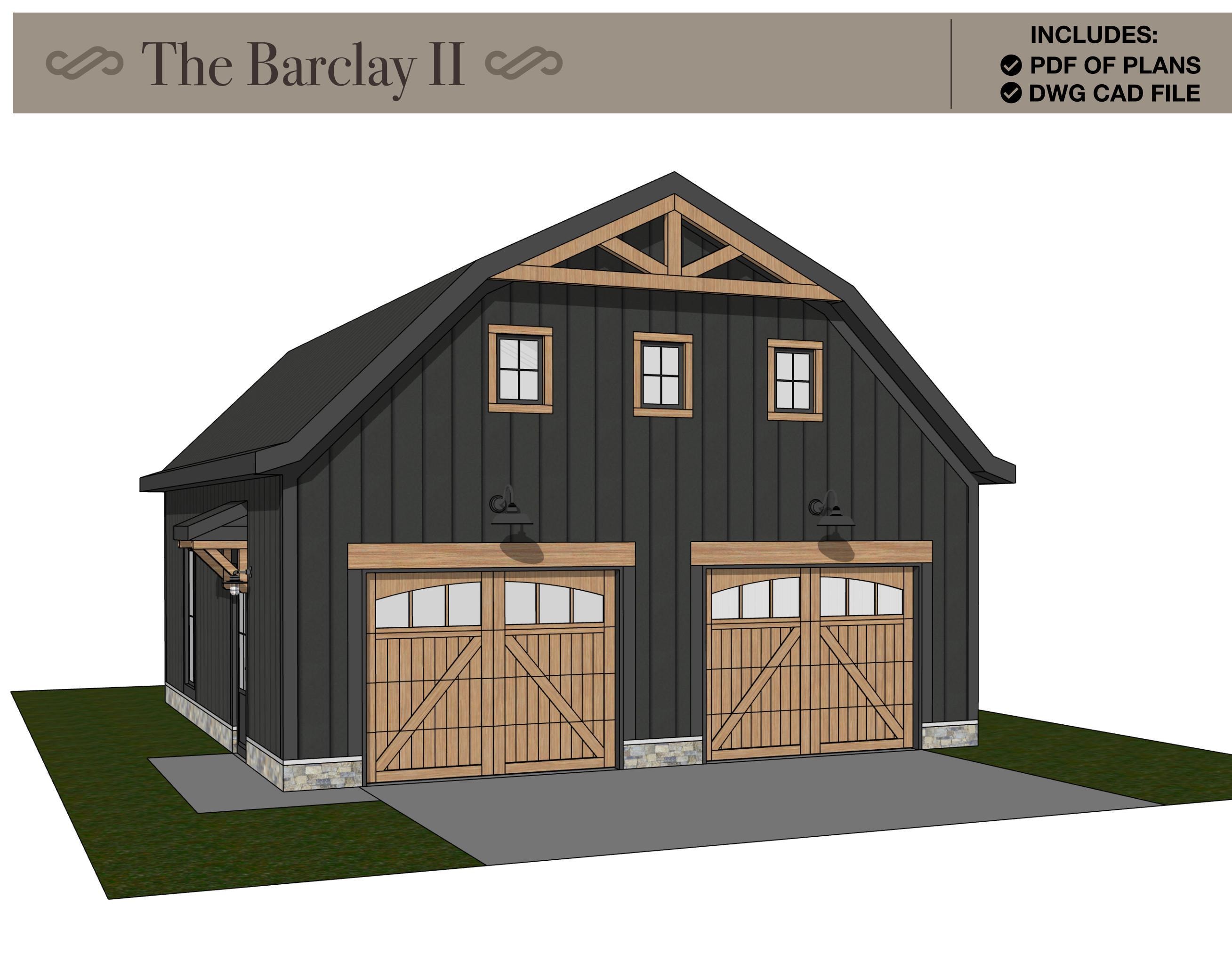 780 SQ FT, 28' X 30', Detached 2 Car Garage, Workshop, Barn, Shed, Modern Farmhouse, Architectural Plans, Blueprints, Carriage