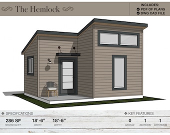 286 SQ FT Tiny House, 18&#39;-6&quot; X 18&#39;-6&quot; Tiny House Plans, Modern House Plans, Architectural Plans, She Shed, Man Cave, Guest House Plan, Cabin