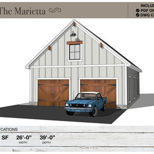 1,014 SQ FT, 26&#39; X 39&#39;, Detached 2 Car Garage, Workshop, Barn, Shed, Modern Farmhouse, Architectural Plans, Blueprints, Home Plans