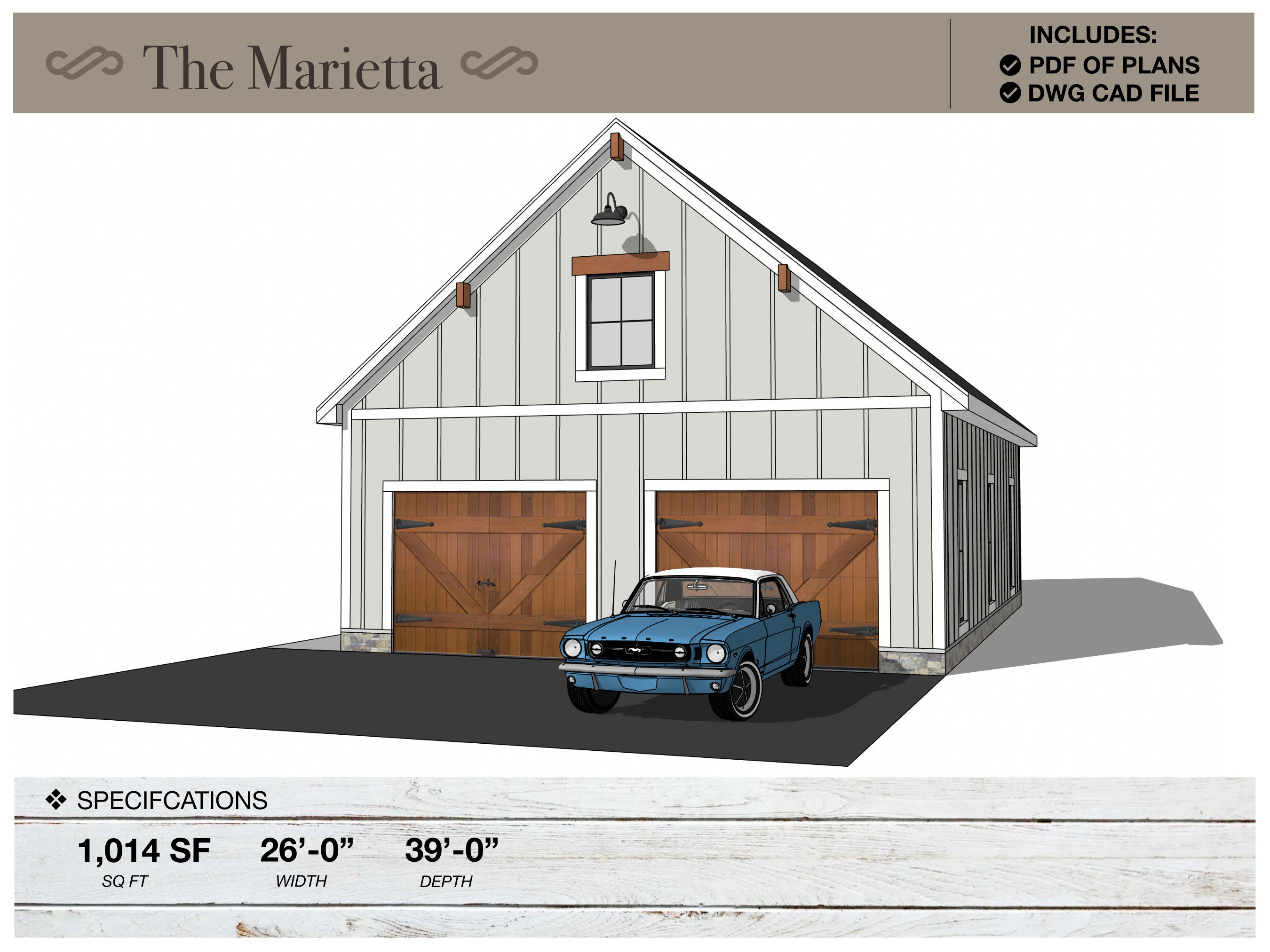 1,014 SQ FT, 26' X 39', Detached 2 Car Garage, Workshop