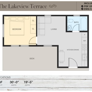 413 SQFT Tiny House, plattegronden, 19'-5" x 30'-0, plattegronden tiny house, plattegronden modern huis, architectonische plattegronden, cabineplattegronden, blauwdrukken