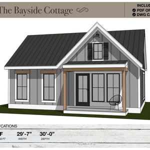 740 vierkante voet Tiny House, 29'-7" x 30'-0", cottage, plattegronden, moderne boerderij, architectonische plannen, ranch, 1 slaapkamer, 1 badkamer, huisplannen