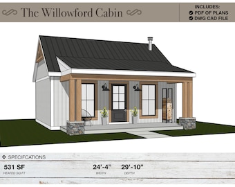531 SQ FT Tiny House, 24&#39;-4&quot; x 29&#39;-10&quot;, Cabin, Floor Plans, Modern Farmhouse, Architectural Plans, ADU, 1 bedroom, 1 bathroom, Home Plans