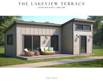 413 SQFT Tiny House, 19'-5" X 30'-0, Tiny House Plans, Modern House Architectural Floor Plans, Cabin Floor Plans, Bunkie, Granny Suite