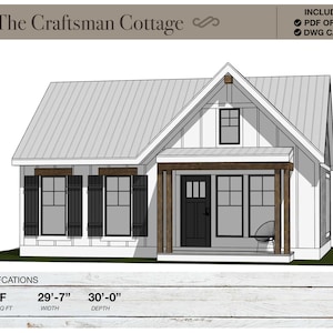 740 vierkante voet Tiny House, 29'-7" x 30'-0", cottage, plattegronden, moderne boerderij, architectonische plannen, ranch, 1 slaapkamer, 1 badkamer, huisplannen