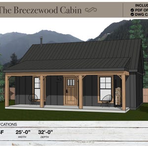 800 vierkante voet Tiny House, 32'-0" x 25'-0", hut, plattegronden, moderne boerderij, architectonische plannen, ranch, 1 slaapkamer, 1 badkamer, woningplannen
