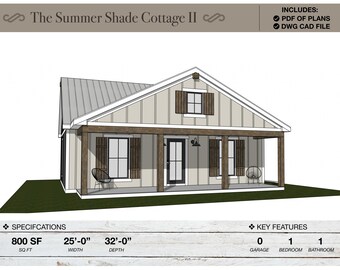 800 SQ FT Tiny House, 32&#39;-0&quot; x 25&#39;-0&quot;, Cottage Floor Plans, Modern Farmhouse, Architectural Plans, Ranch House, 1 bedroom, 1 bathroom, porch