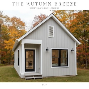 620 SQ FT Tiny House, 16&#39;-6&quot; x 38-8&quot;, Cabin, Floor Plans, ADU, Architectural Plans, Craftsman Ranch, 1 bedroom, 1 bathroom, Home Plans, Home