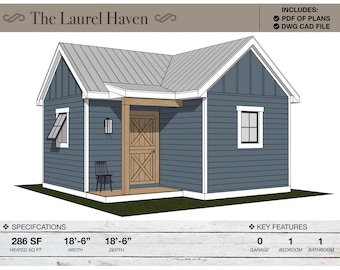 286 SQ FT, 18&#39;-6&quot; X 18&#39;-6&quot;, Tiny House Plans, Bunkie, Architectural Plans, She Shed, Man Cave, Plans, Custom Home Plans, In Law Suite