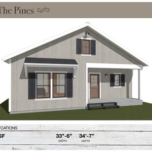 Cabaña de 1197 pies cuadrados (10,1 m x 8,5 m), planos de planta, cabaña, planos arquitectónicos, estilo rancho Craftsman, 1 dormitorio, 1 baño, planos de vivienda
