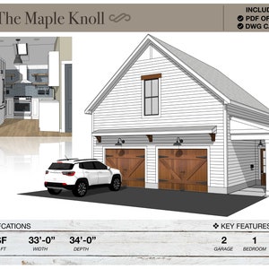 Barndominium, 2 Car Garage, Apartment, 575 SQ FT, 33&#39; X 34&#39; , Tiny House, Floor Plans, Modern Farmhouse, Architectural Plans, House Plans
