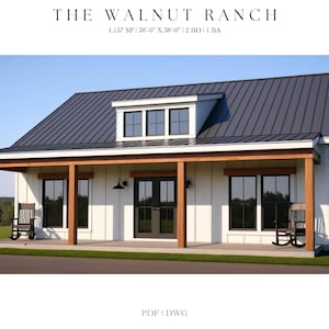 Ranch House van 1157 vierkante voet, 38&#39;-0&quot; x 38&#39;-0&quot;, cottageplattegronden, moderne boerderij, architectonische plannen, 2 slaapkamers, 1 badkamer, plattegronden