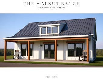 Modern Farmhouse Cottage Plans: 2 Bedroom Ranch House (Digital Download)