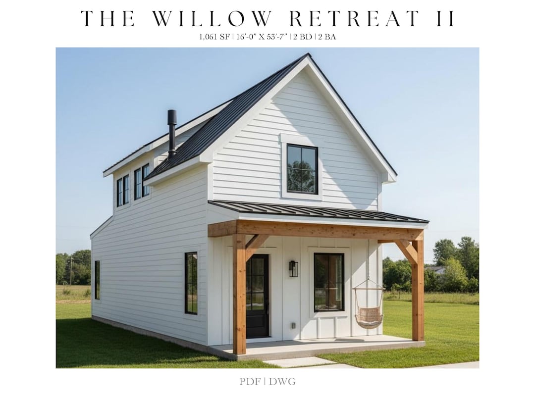 Modern Farmhouse Tiny House Plans: 2 Bed, 2 Bath (PDF & DWG) - Etsy