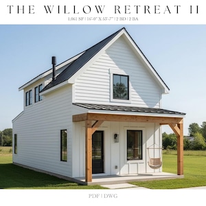 Modern Farmhouse Tiny House Plans: 2 Bed, 2 Bath (PDF & DWG)