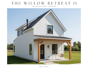 Modern Farmhouse Tiny House Plans: 2 Bed, 2 Bath (PDF & DWG)