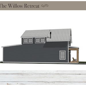 Modern farmhouse, tiny house, small, guest, in law suite, suite, architectural plans, modern, cute, cozy, porch, airbnb house plans, loft, 2 bedroom, 2 bathroom, 1000 square feet, small, blueprints, vacation house, cabin plans, cottage, 2 levels