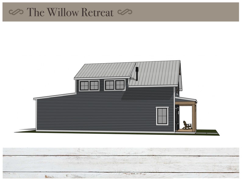 Modern farmhouse, tiny house, small, guest, in law suite, suite, architectural plans, modern, cute, cozy, porch, airbnb house plans, loft, 2 bedroom, 2 bathroom, 1000 square feet, small, blueprints, vacation house, cabin plans, cottage, 2 levels
